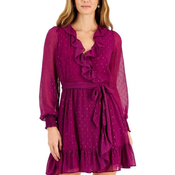 NEW Taylor Women's Metallic Clip-Dot Chiffon Fit & Flare Dress 3128M Purple 4 - Picture 4 of 4